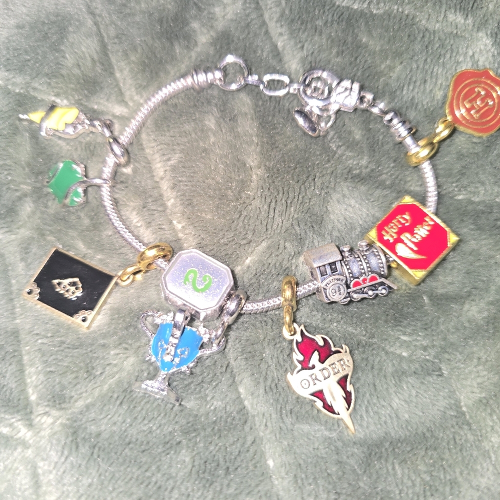 Harry Potter Silver Charm Bracelet with Colorful Charms